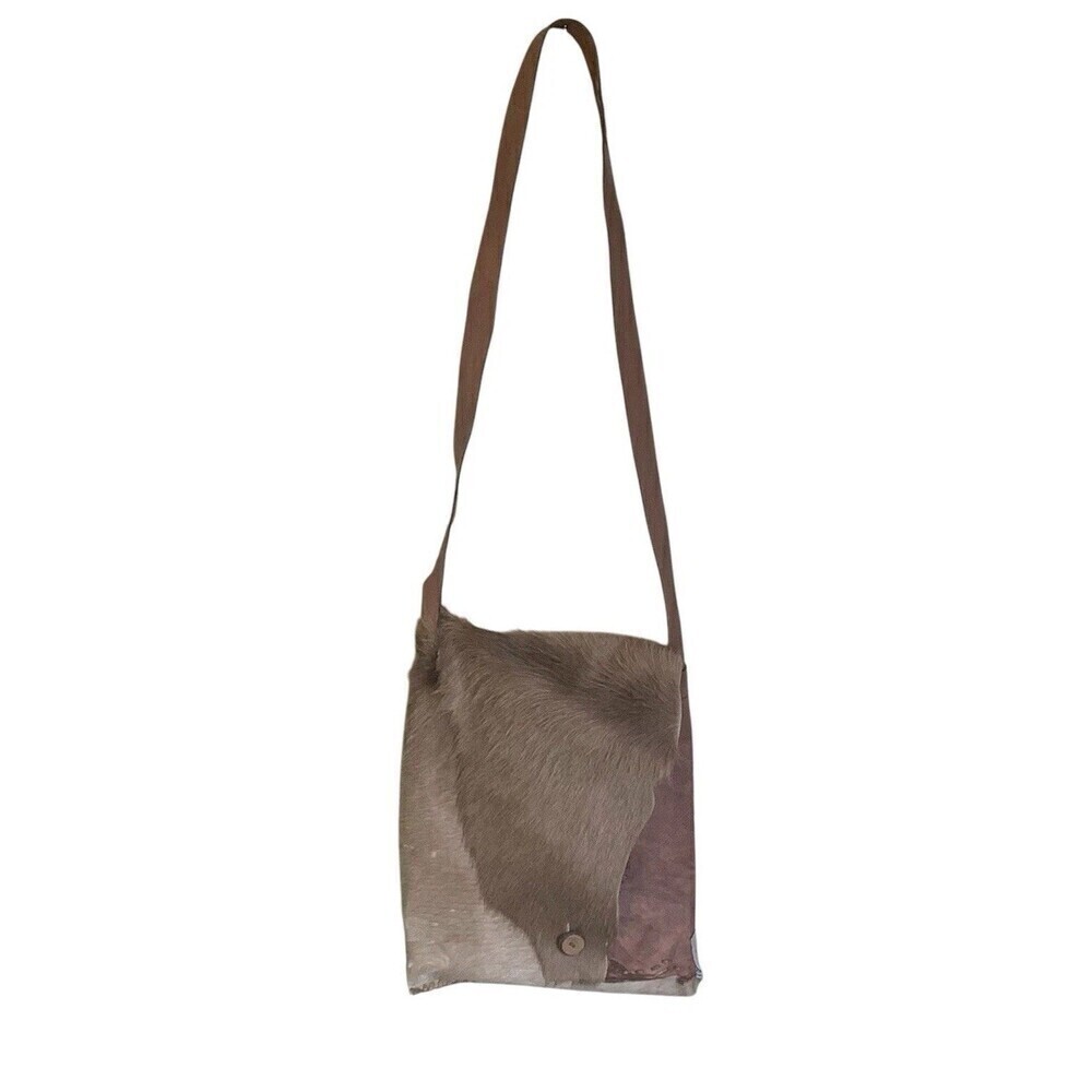 Full Grain Leather Mixed Animal Fur Shoulder Bag Tote Mexico Handmade Brown Boho - Picture 2 of 16